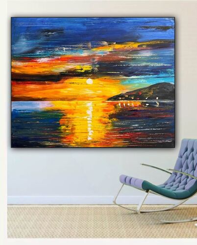 Richter Original Abstract Oil Painting On Canvas 100x80cm Sunset Tranquility Oka seaside