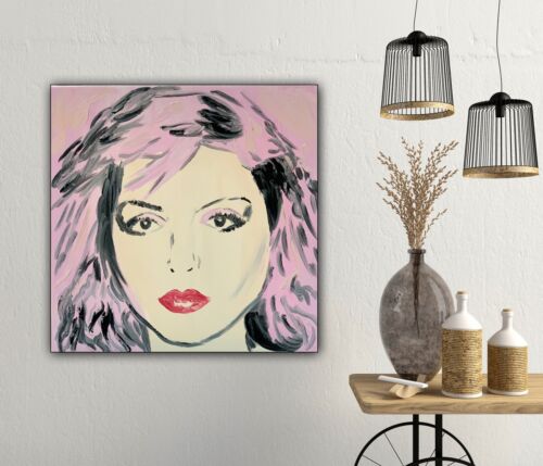 Original Abstract Oil Painting On Canvas 40x40Cm Pop Art Debbie Harry (pink) music