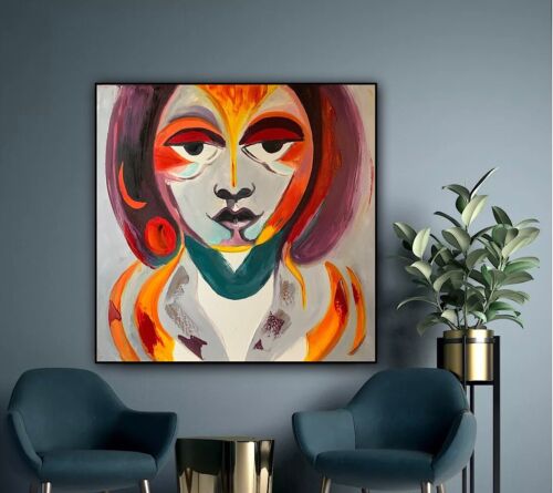 Abstract Original Oil Painting On Deep Canvas 60x60cm Morfeo portrait