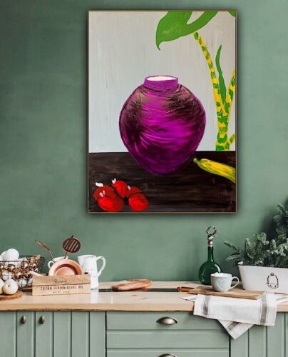 Large Abstract Original Oil Painting On 60 X 46cm canvas Exotic Vase Still life