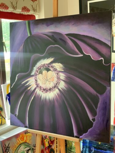 Richter Abstract Original Oil Painting On 2cm Canvas 95cm x 95cm Purple Flower