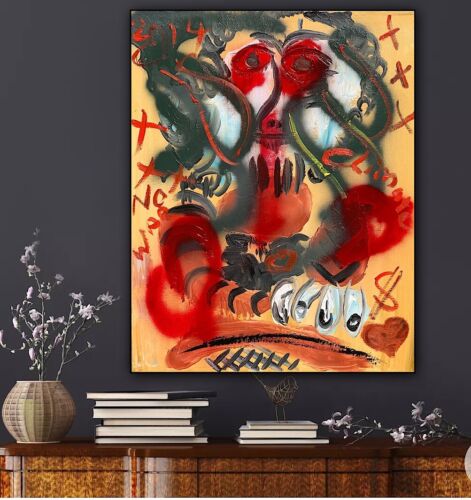 Abstract Oil Painting On 1.8cm Canvas 50x40cm Bust Of Woman Graffiti Art