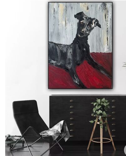 Original Abstract Oil Painting On 30x40cm Canvas Toupe Background Whippet dog