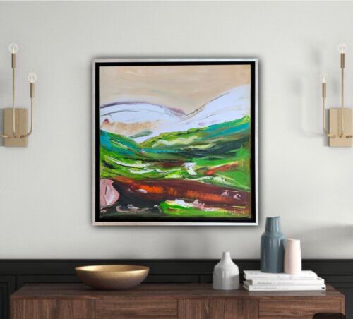 Framed Richter Style Oil Painting On 20mm Canvas 42x42xm Lake District’ Textured