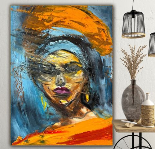Original Abstract Oil Painting On Canvas 62x46cm Fashion Queen II African Art portrait