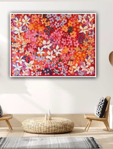 Framed Original Abstract Oil Painting On Canvas 121x92cm Summer Garden Textured floral