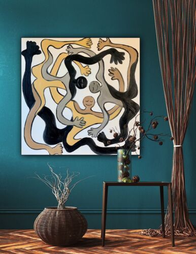 figurative Abstract Original Oil Painting On Canvas 80x80cm Acrobats Dance