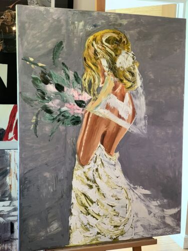 Richter Style Original Abstract Oil Painting On Canvas 100x80cm ‘Wedding Day’ portrait