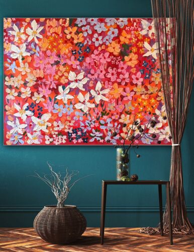 Framed Original Abstract Oil Painting On Canvas 121x92cm Summer Garden Textured floral