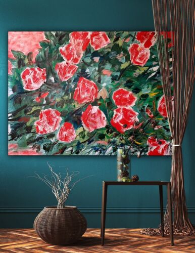 Richter Abstract Impressionist Style Original Oil Painting 100x76cm Red bush roses