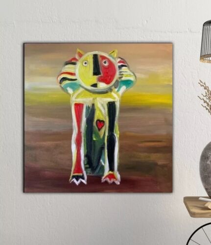 Abstract Original Oil Painting On Canvas 40x40cm Cat Ready To Hang Vogue study