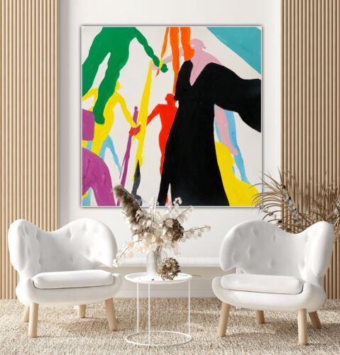 Kandinsky Style Original Abstract Large Oil Painting On Canvas 100x100cm Humans