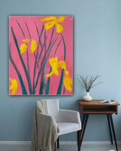 Large Richter Abstract Original Oil Painting On Canvas 76x60cm Yellow Flowers