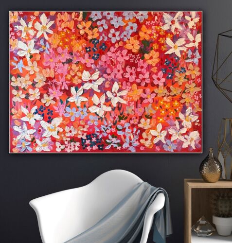 Framed Original Abstract Oil Painting On Canvas 121x92cm Summer Garden Textured floral