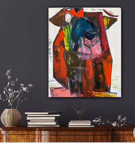 Original abstract Cubism style Oil Painting On Deep 2cm Canvas 50x60cm Owl Tate