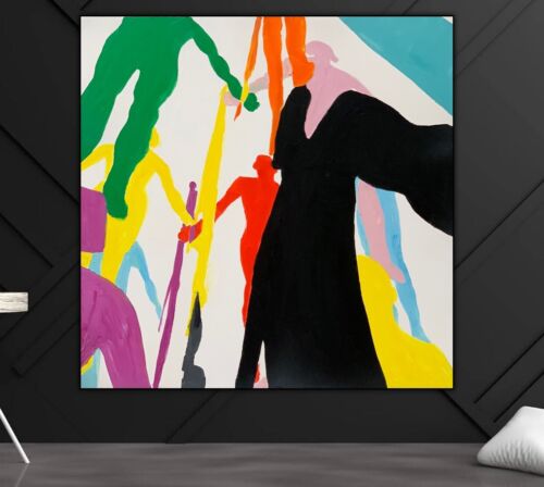 Kandinsky Style Original Abstract Large Oil Painting On Canvas 100x100cm Humans