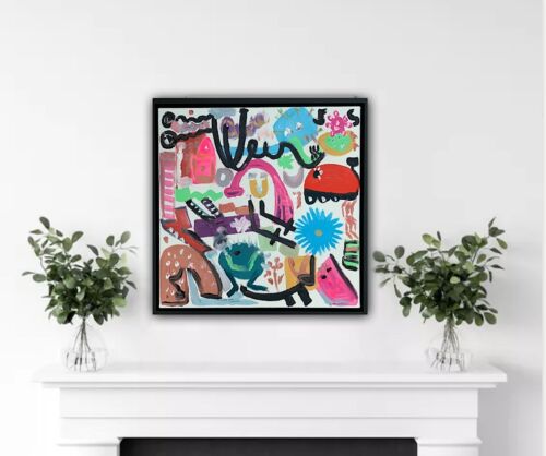Framed Abstract Original Oil Painting on 43x43cm canvas Graffiti Art Vogue Love