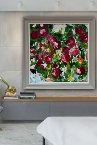 Framed Original Anstract Oil Painting On Canvas 71x71cm Apple Tree Textured Oka