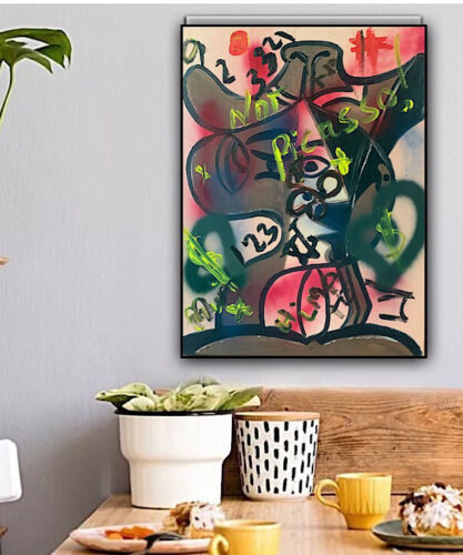 original Abstract Oil Painting On 2cm Canvas 47 X62cm Graffiti Art Love Climate