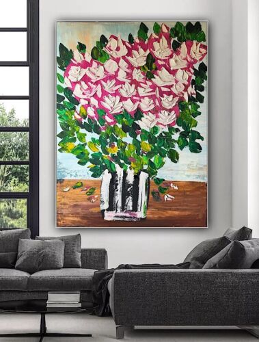 Large Abstract Original Oil Painting On 100x80cm canvas Flowers White Roses II