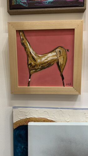 Framed Abstract Original Oil Painting on 37x37cm canvas Marini Morano Horse animal