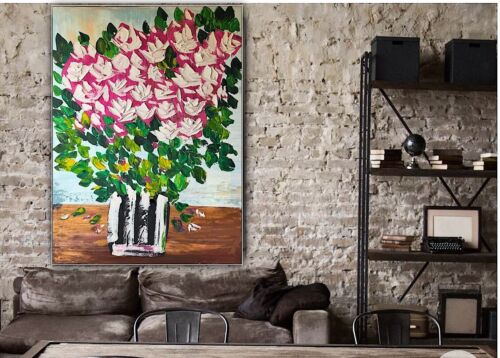 Large Abstract Original Oil Painting On 100x80cm canvas Flowers White Roses II