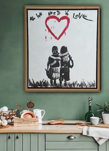 Framed Abstract Original Oil Painting 39x35cm ‘All You Need Love’ Graffiti Art
