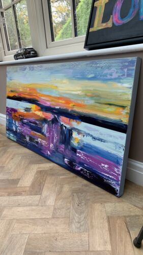Richter Style Large Original Abstract Oil Painting On Canvas 120x60cm Sunset II seaside