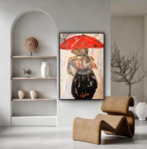 Richter Style Original Abstract Oil Painting On 90x60cm canvas Woman in the rain