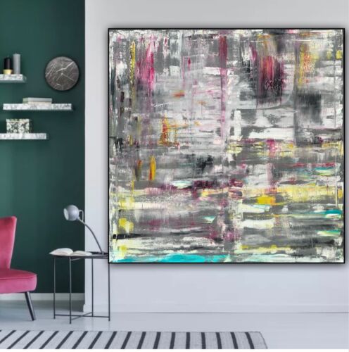 Richter Style Abstract Original Oil Painting On 2cm Canvas 100X100cm Reflection