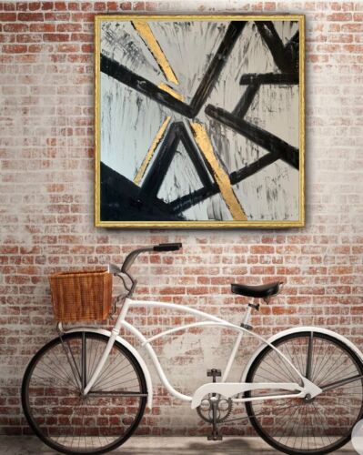 Kandinsky Style Original Abstract Oil Painting Canvas 60x60cm Gold Leaf Arrows