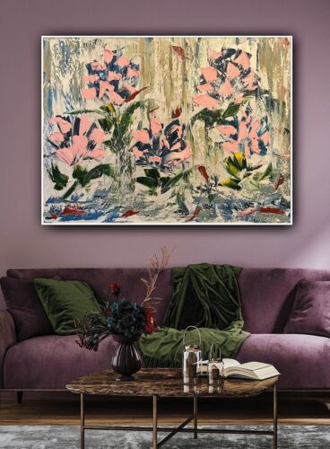 Oka Contemporary Abstract Original Oil Painting 80x60cm Whispers Of pink Peonies flowers