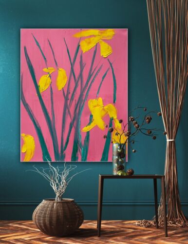 Large Richter Abstract Original Oil Painting On Canvas 76x60cm Yellow Flowers