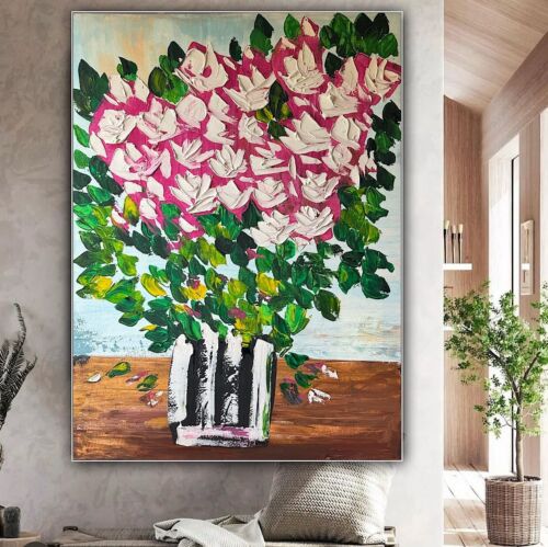 Large Abstract Original Oil Painting On 100x80cm canvas Flowers White Roses II