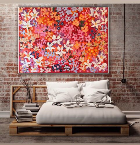 Framed Original Abstract Oil Painting On Canvas 121x92cm Summer Garden Textured floral