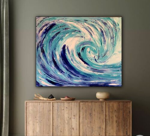 Large Abstract Impressionist Original Oil Painting On 50 X60cm Canvas ‘Waves’