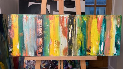 Richter Style Original Abstract Oil Painting On 80x30cm Canvas Happy Shades Oka