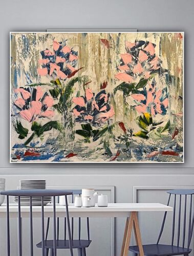Oka Contemporary Abstract Original Oil Painting 80x60cm Whispers Of pink Peonies flowers