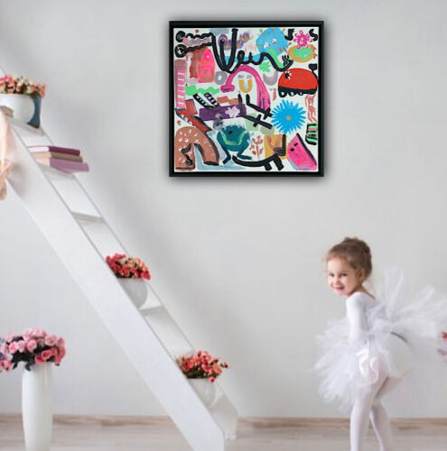 Framed Abstract Original Oil Painting on 43x43cm canvas Graffiti Art Vogue Love