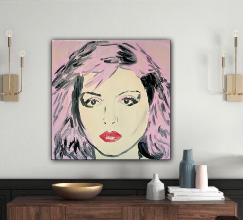 Original Abstract Oil Painting On Canvas 40x40Cm Pop Art Debbie Harry (pink) music