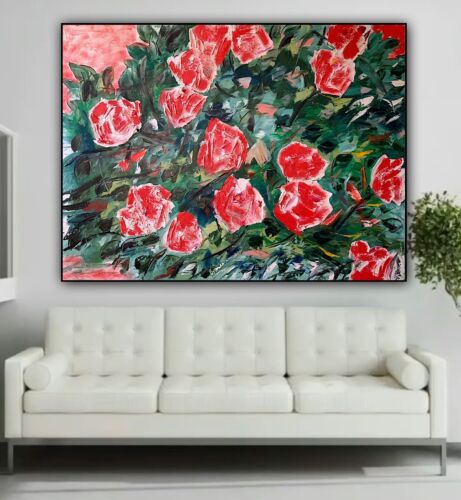 Richter Abstract Impressionist Style Original Oil Painting 100x76cm Red bush roses