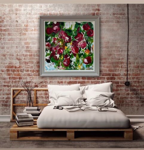 Framed Original Anstract Oil Painting On Canvas 71x71cm Apple Tree Textured Oka