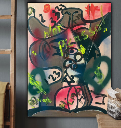 original Abstract Oil Painting On 2cm Canvas 47 X62cm Graffiti Art Love Climate