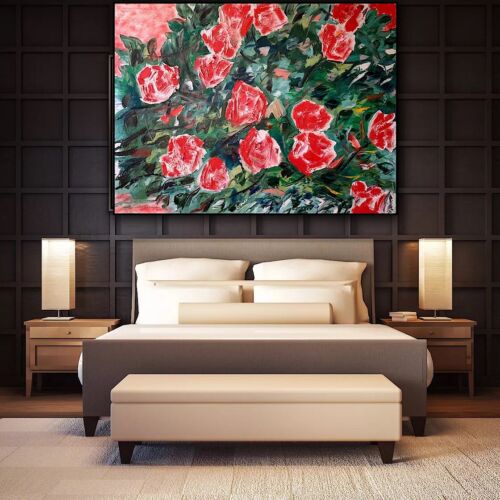 Richter Abstract Impressionist Style Original Oil Painting 100x76cm Red bush roses
