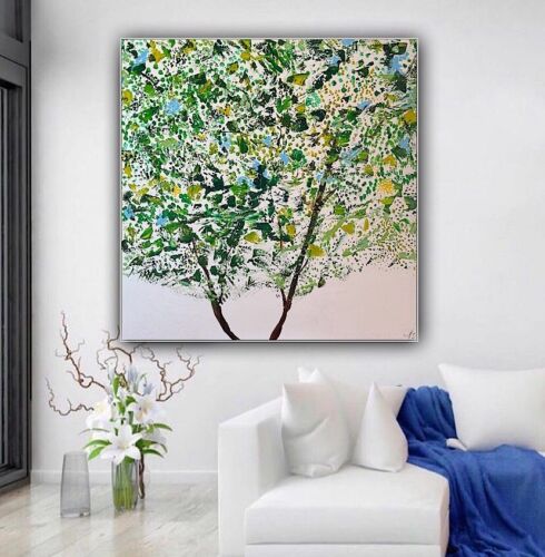 Framed Monet Style Original Abstract Oil Painting On Canvas 100x100cm Emerald Bloom Oka floral
