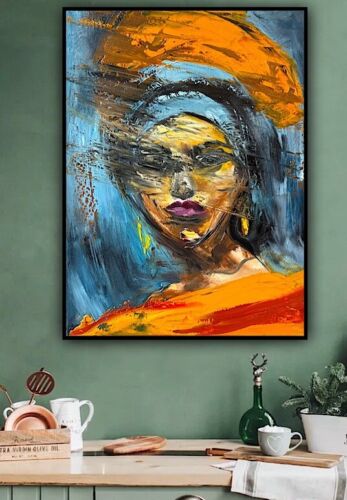 Original Abstract Oil Painting On Canvas 62x46cm Fashion Queen II African Art portrait