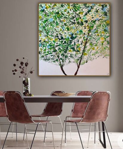 Framed Monet Style Original Abstract Oil Painting On Canvas 100x100cm Emerald Bloom Oka floral