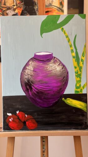 Large Abstract Original Oil Painting On 60 X 46cm canvas Exotic Vase Still life