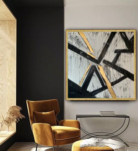 Kandinsky Style Original Abstract Oil Painting Canvas 60x60cm Gold Leaf Arrows