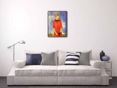 Richter style original abstract Oil Painting On Canvas 30cmX 40cm Woman in Red